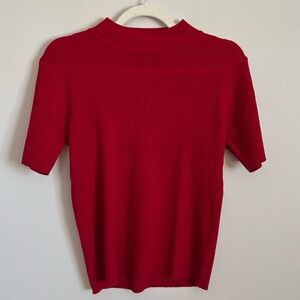 SAG HARBOR: Red, Short-Sleeve, Turtleneck Top